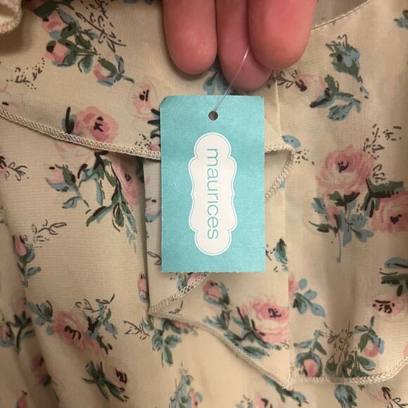 NWT Maurices Lightweight Mesh Back Ruffle Dress Medium Floral Ivory Pink - Picture 12 of 16